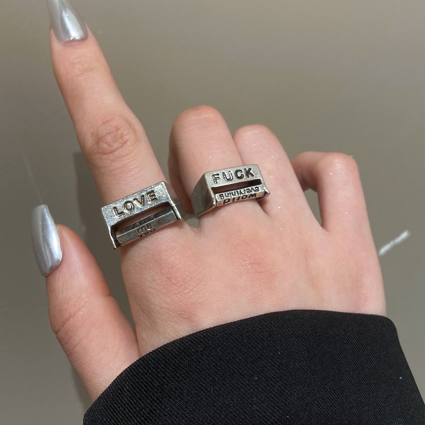 Mood Stamp Statement Slider Rings (LOVE/FUCK)