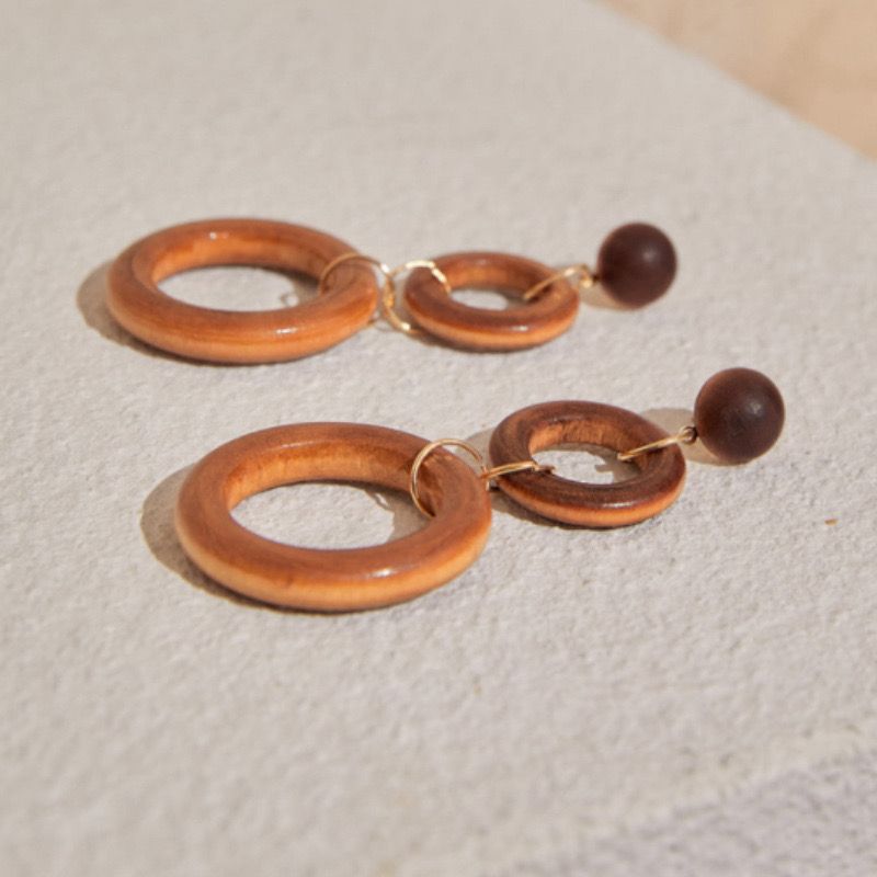 Geo Wood Ring Drop Earring