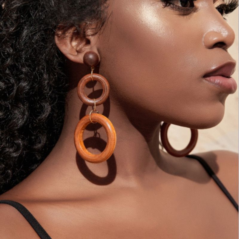 Geo Wood Ring Drop Earring