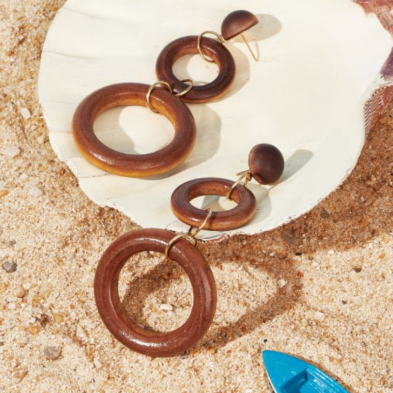 Geo Wood Ring Drop Earring