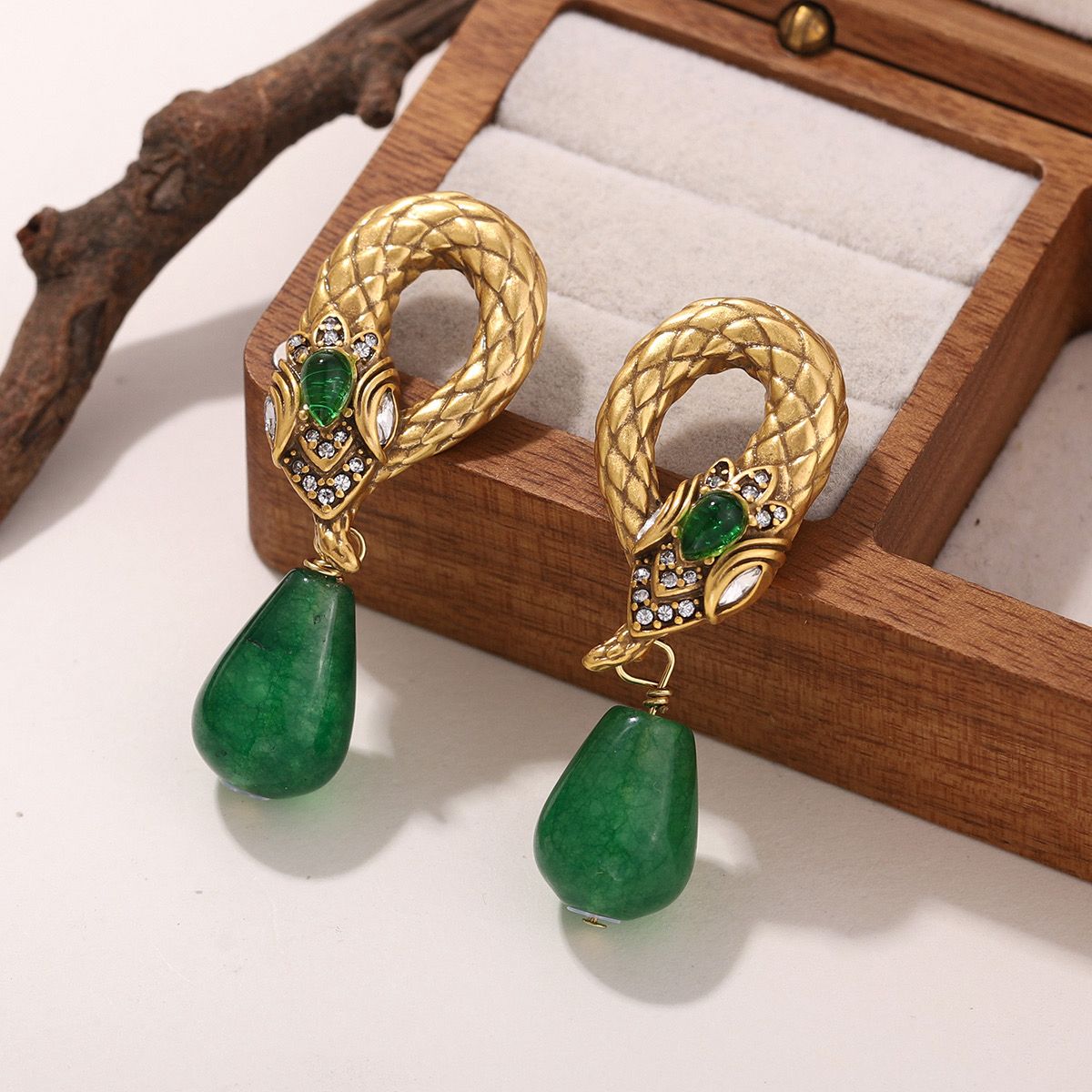 Emerald Serpent Drop Earrings