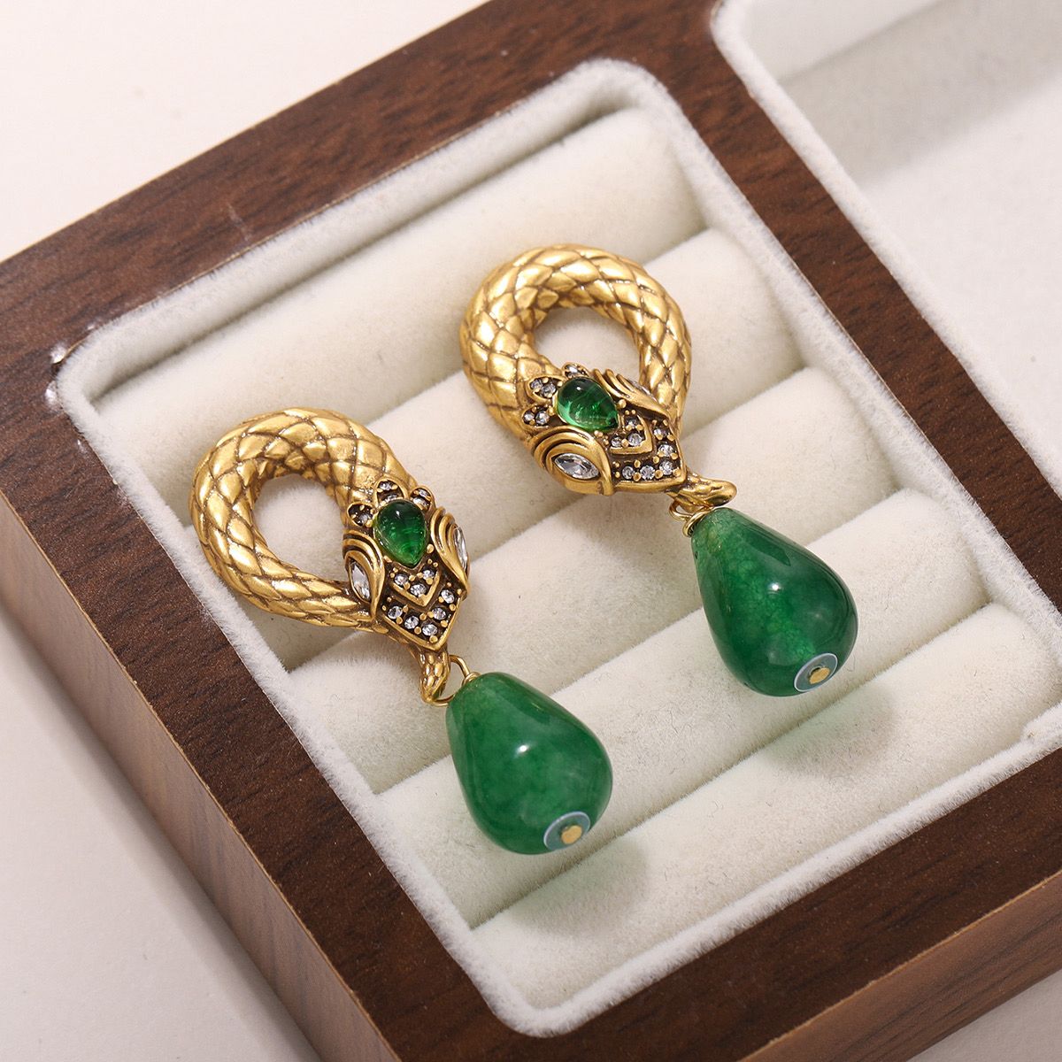 Emerald Serpent Drop Earrings