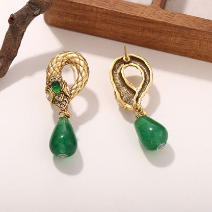Emerald Serpent Drop Earrings