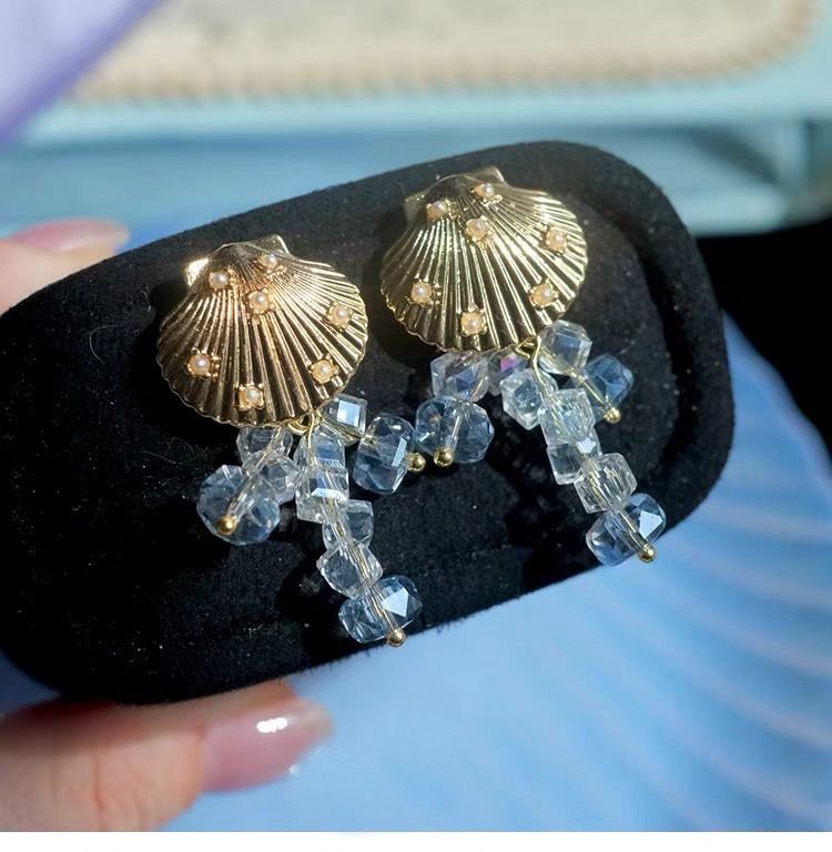 Sea Crystal Shell Drop Earrings
