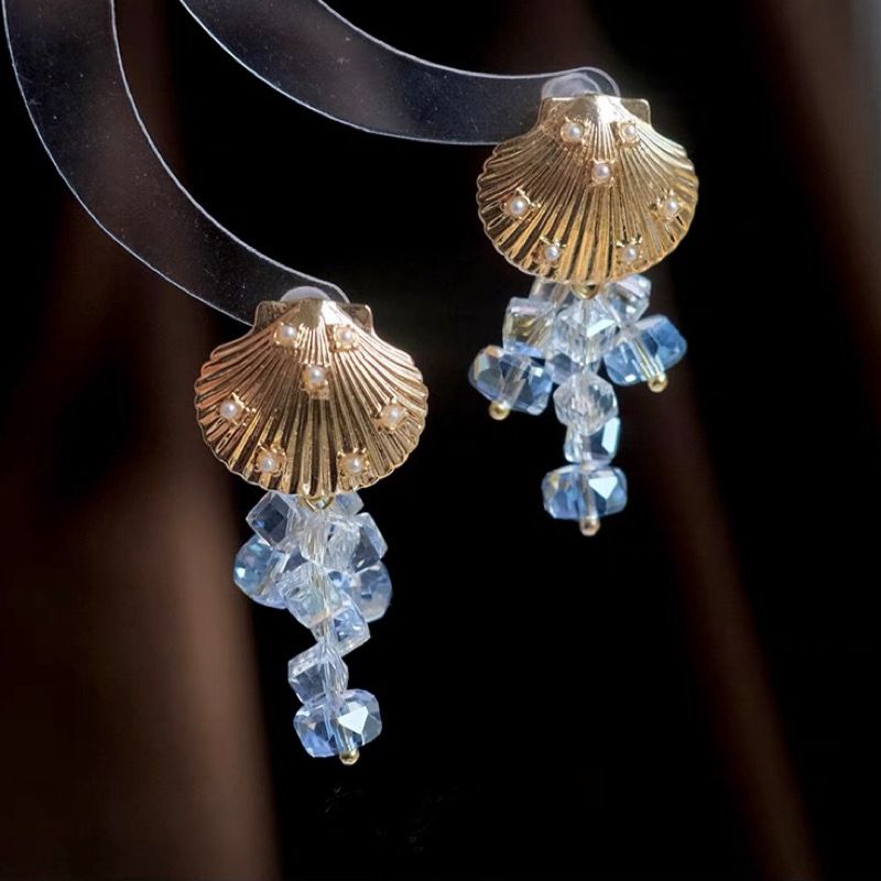 Sea Crystal Shell Drop Earrings