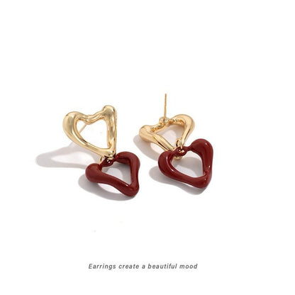Double Heart Drop Earrings
