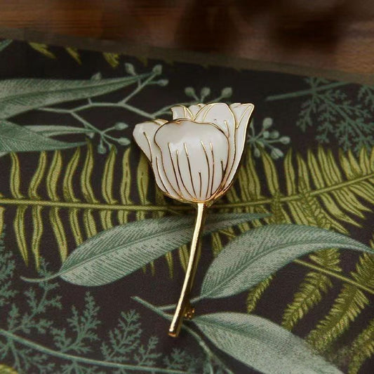 White Tulip Enamel Brooch