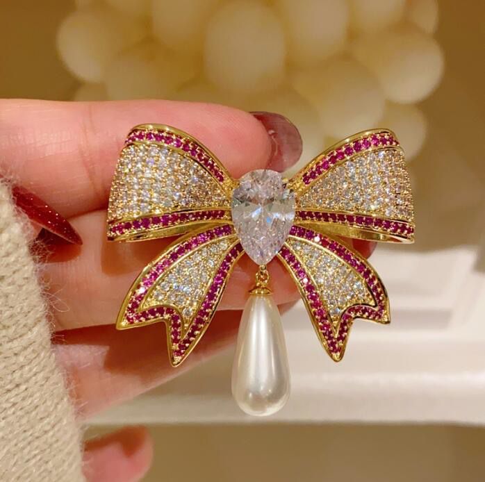 Crystal Bow Brooch
