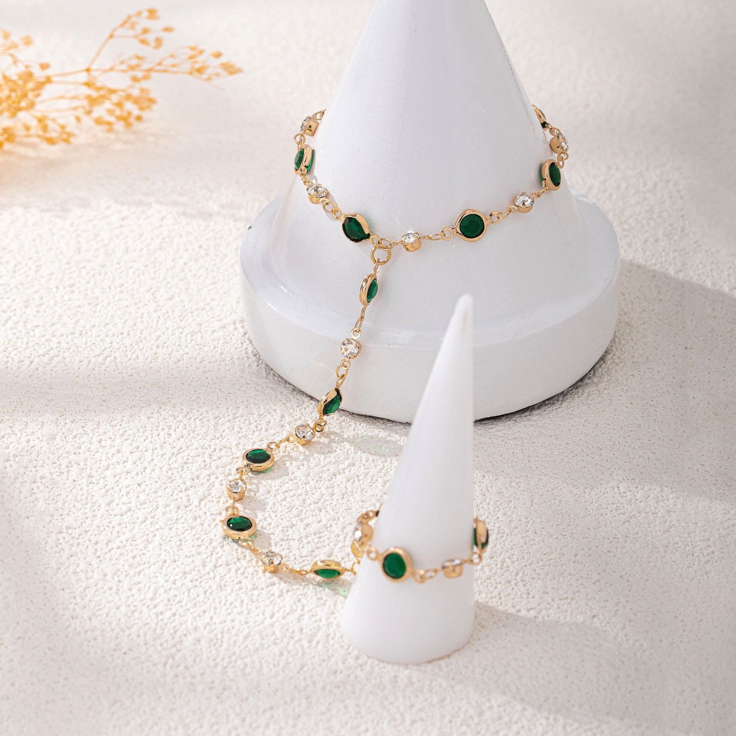 Emerald Minimal Hand Chain