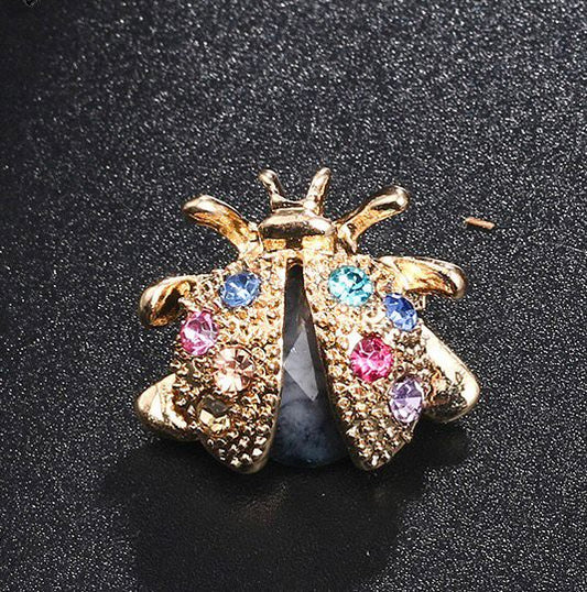 Golden Crystal Ladybug Brooch