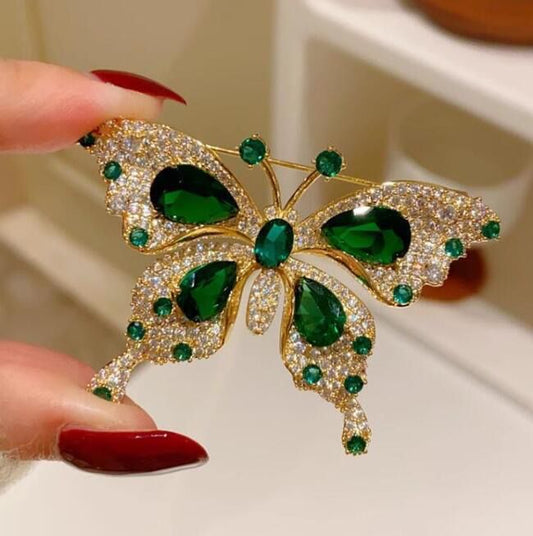 Emerald Luxe Butterfly Brooch