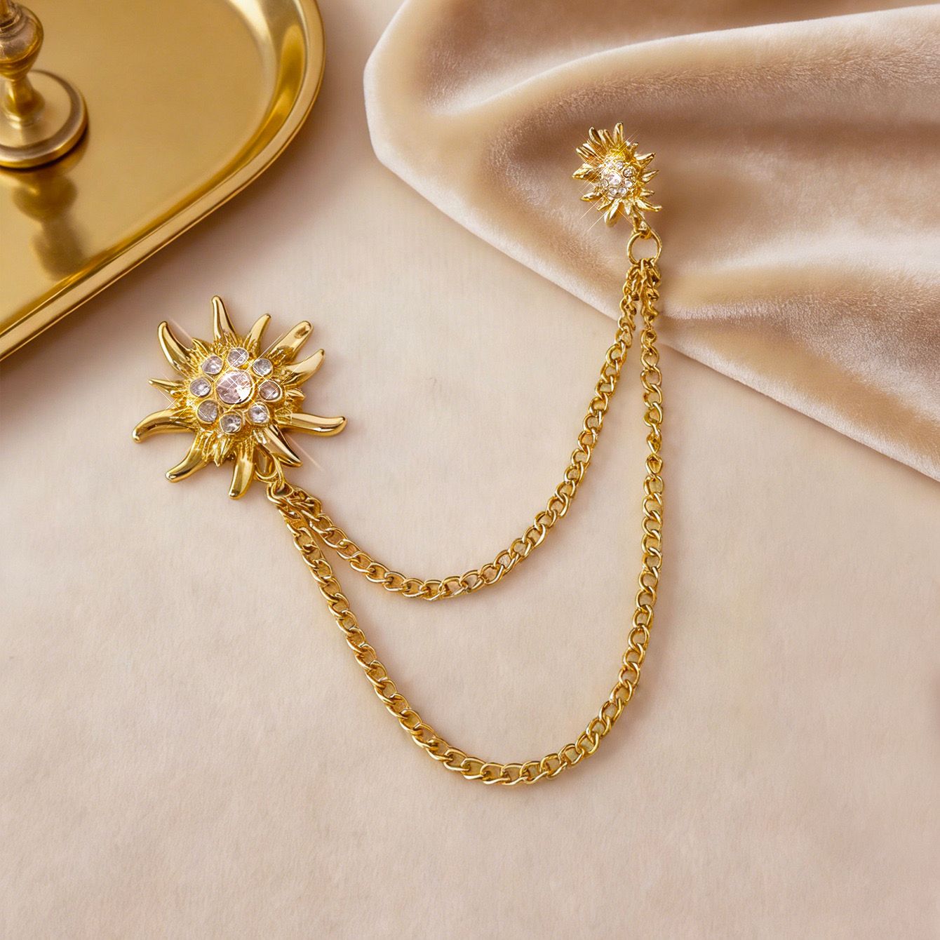 Sun Stone Chain Brooch