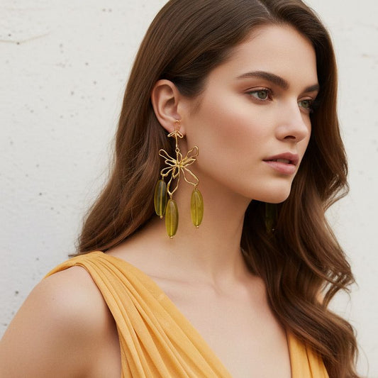 Olive Bloom Statement Earrings