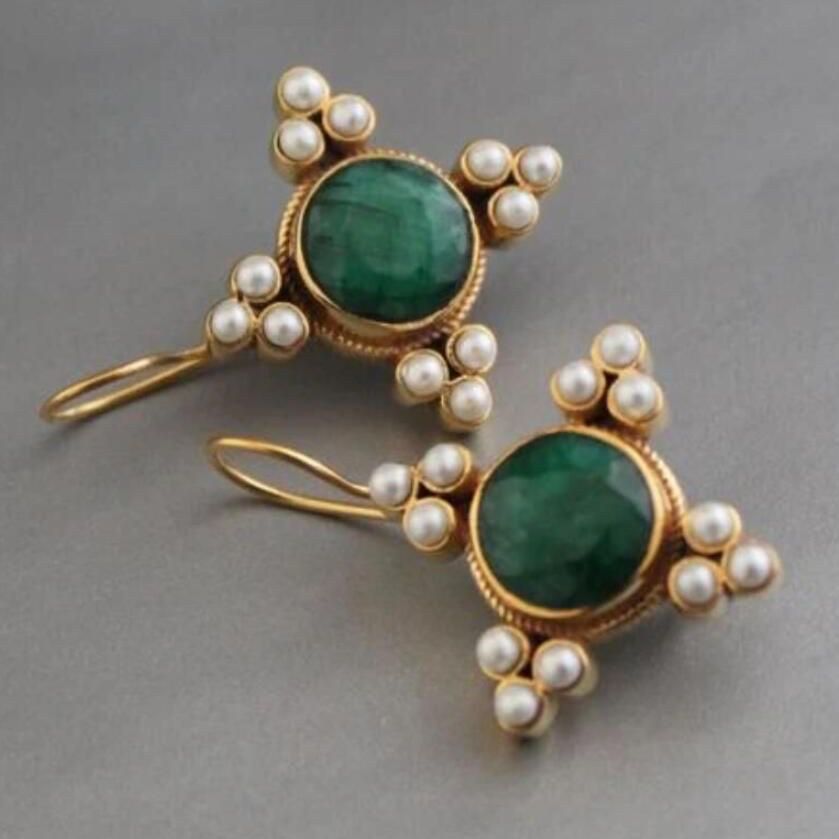 Emerald Pearl Drop Earrings