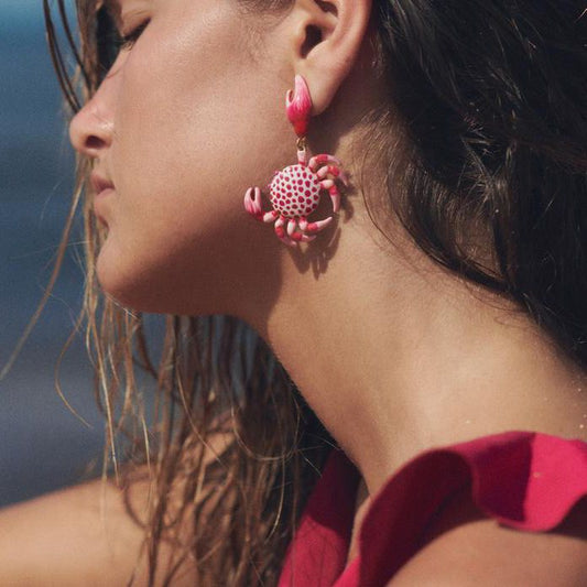 Coral Crab Statement Earrings