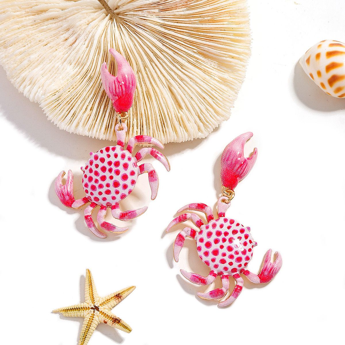 Coral Crab Statement Earrings