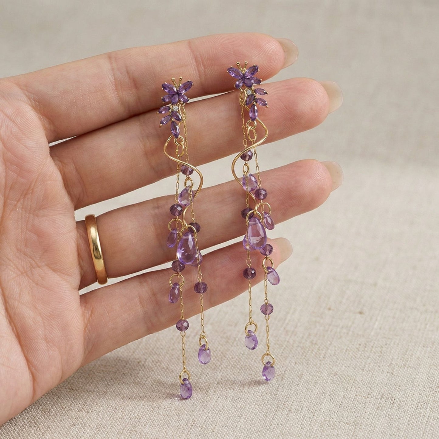 Lavender Cascade Drop Earrings