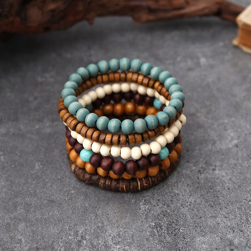 Bohemian Wooden Bead Bracelet Set