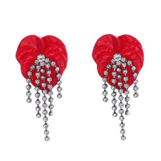Heart & Crystal Fringe Earrings