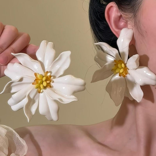 Ivory Floral Statement Earrings