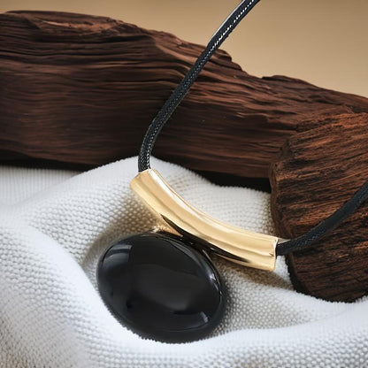 Midnight Charm Black Stone Rope Necklace
