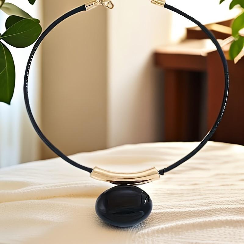 Midnight Charm Black Stone Rope Necklace