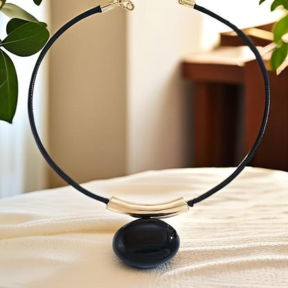 Midnight Charm Black Stone Rope Necklace