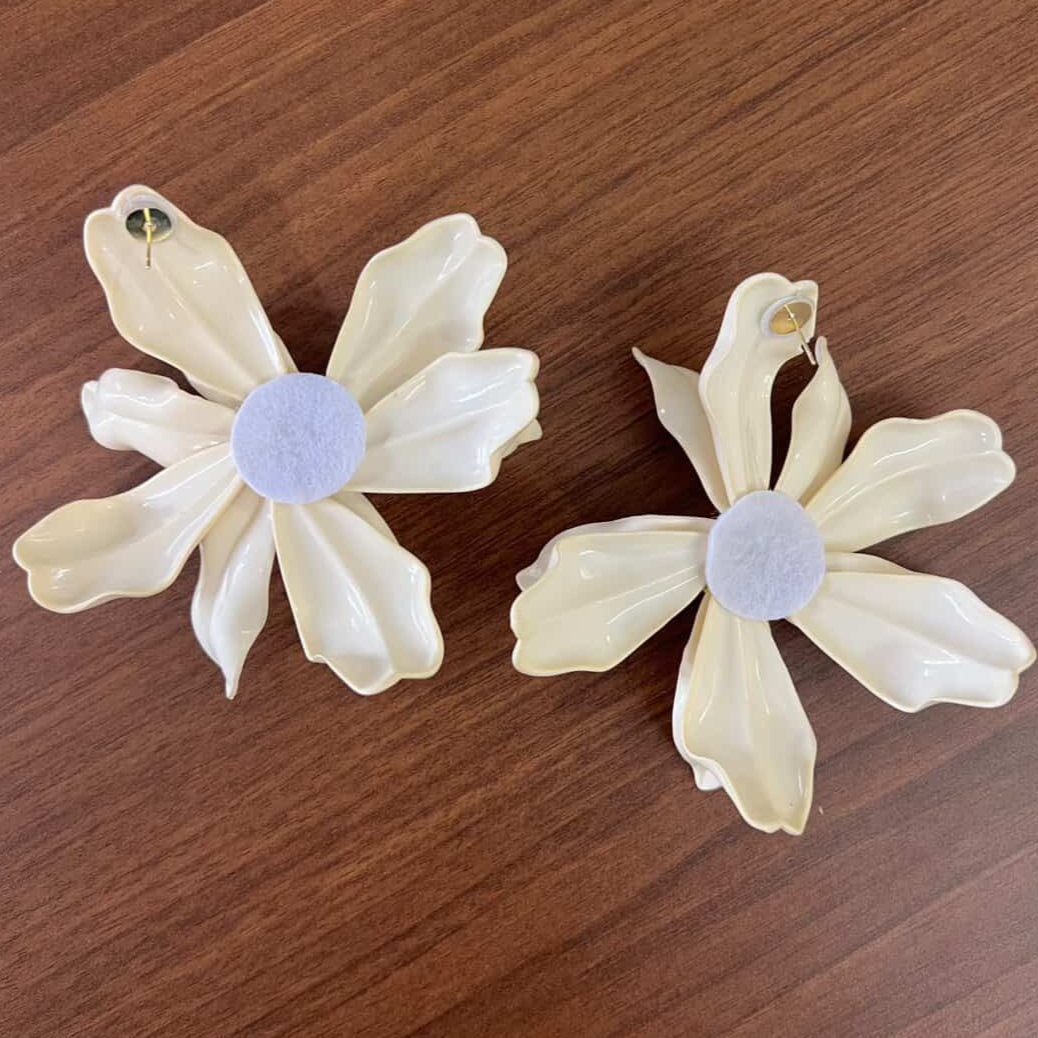 Ivory Floral Statement Earrings