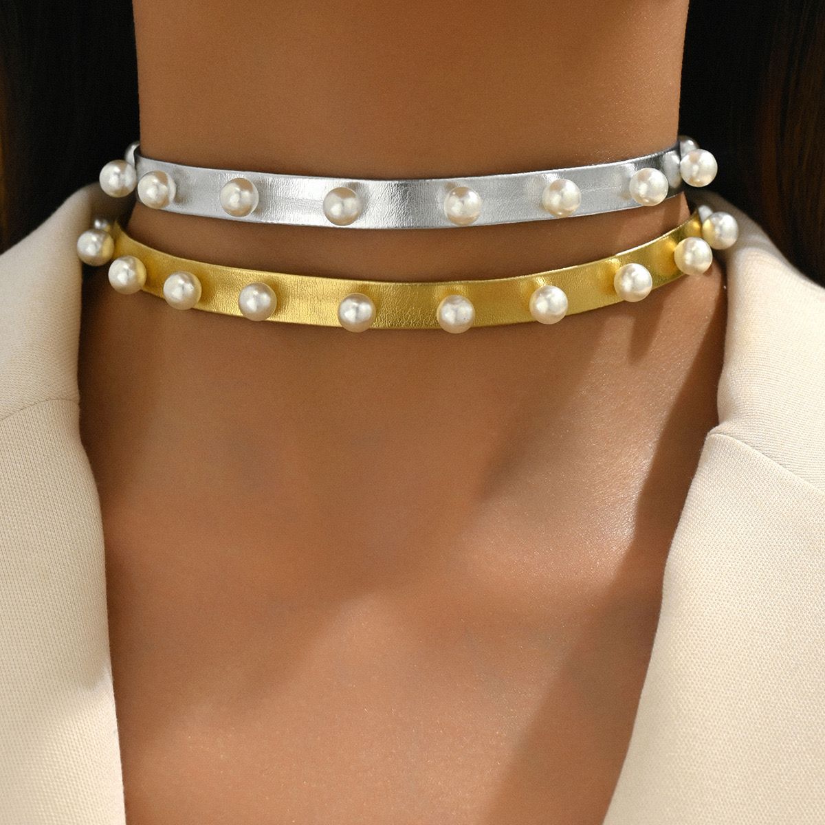 Pearl-Studded Metallic Choker