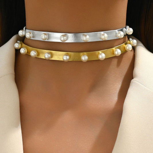 Pearl-Studded Metallic Choker