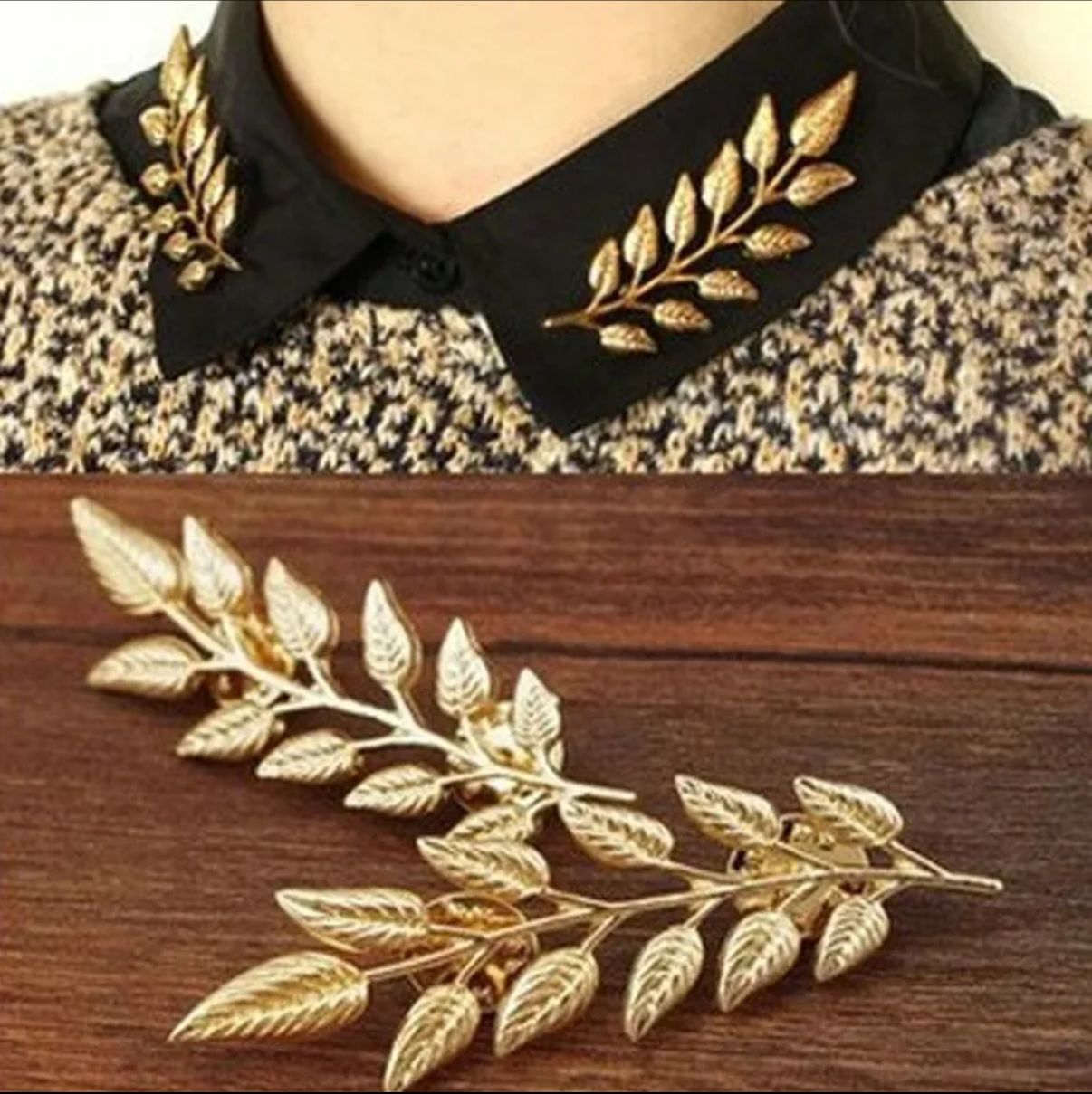 Golden Leaf Collar Brooch Set