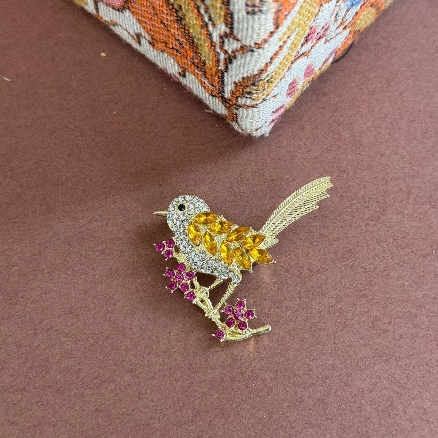 Golden Songbird Crystal Brooch