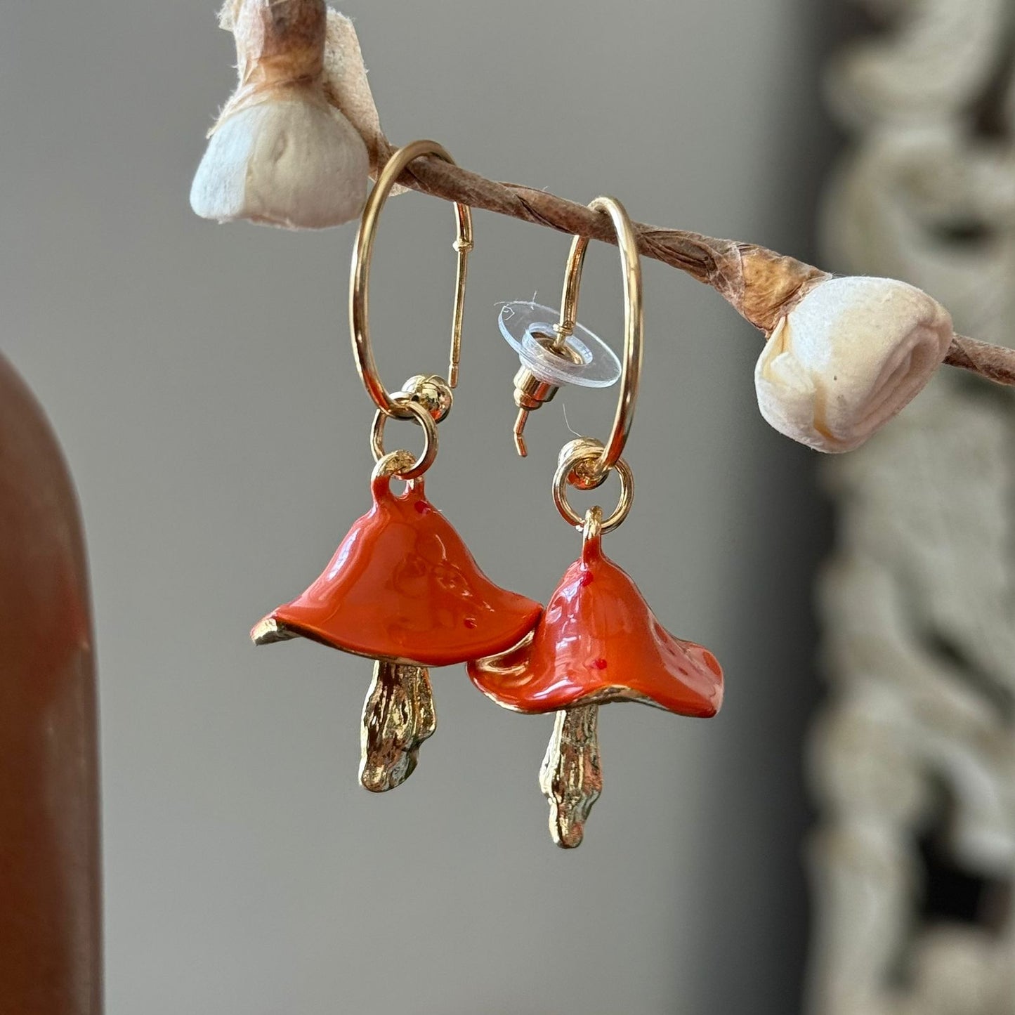 Sunset Mushroom Charm Hoops