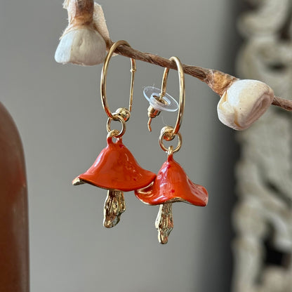 Sunset Mushroom Charm Hoops