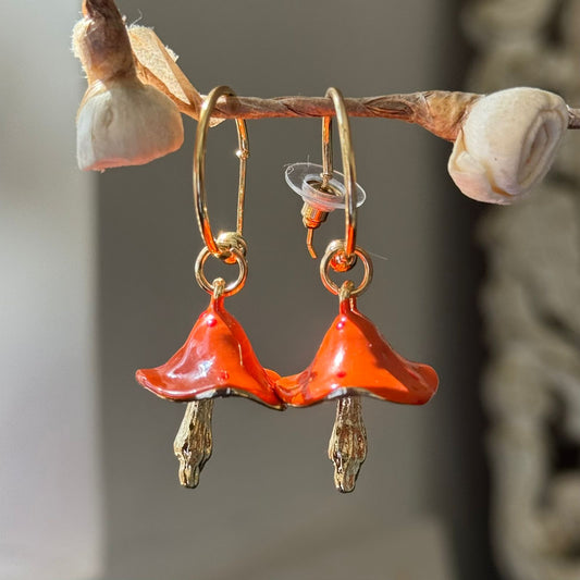 Sunset Mushroom Charm Hoops