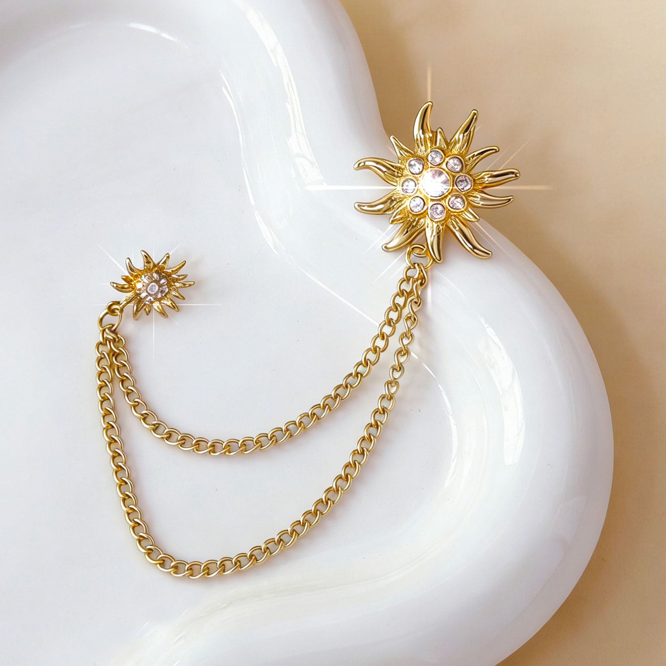 Sun Stone Chain Brooch