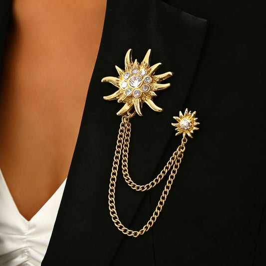 Sun Stone Chain Brooch