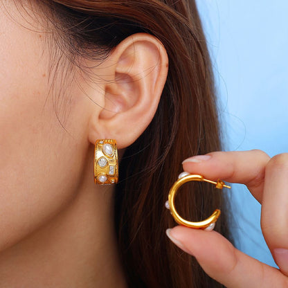 CEO Textured Gem Hoops