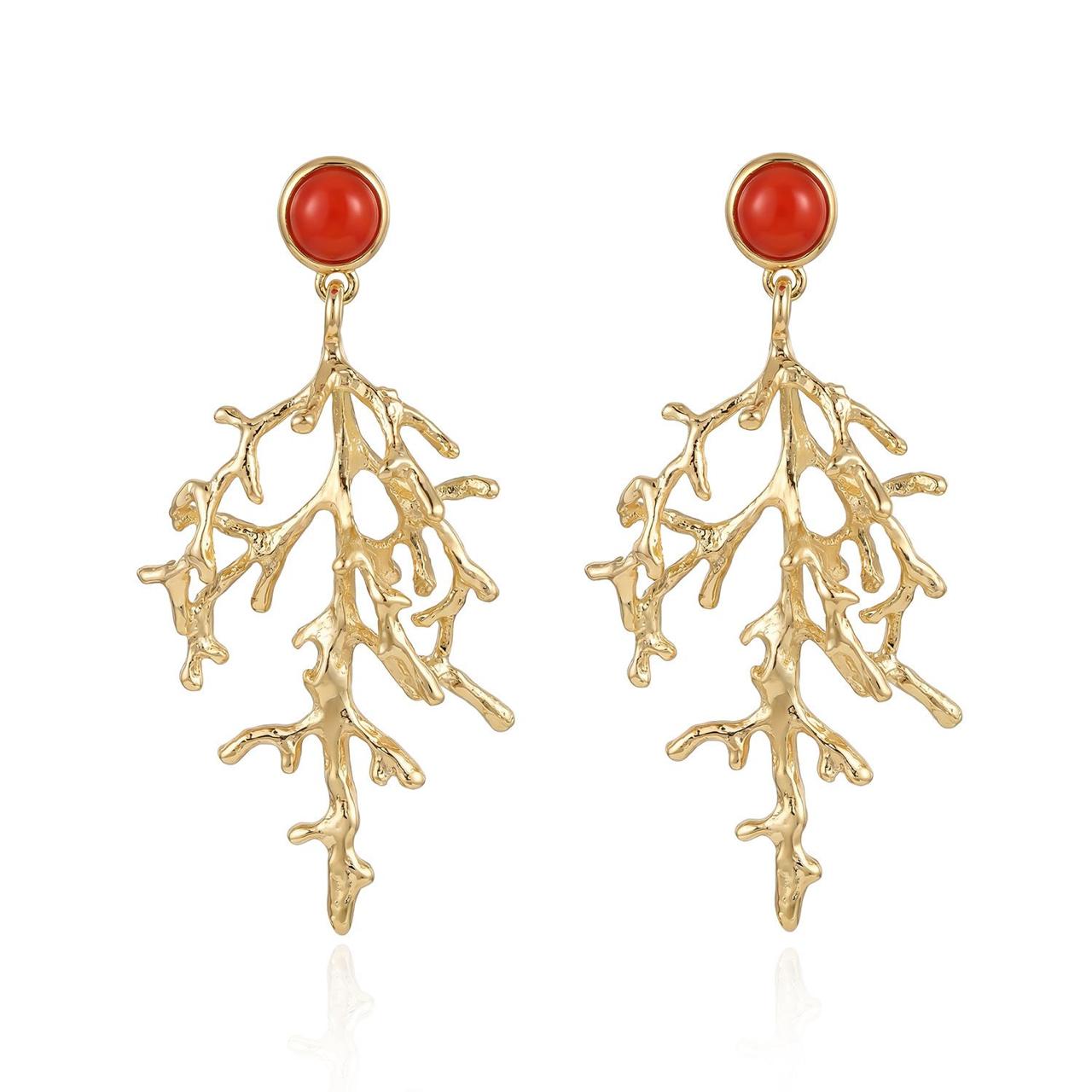 Red Stone Tree Drop Earrings