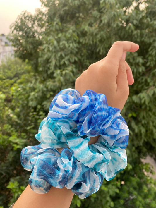 Tie-dye blue Scrunchies