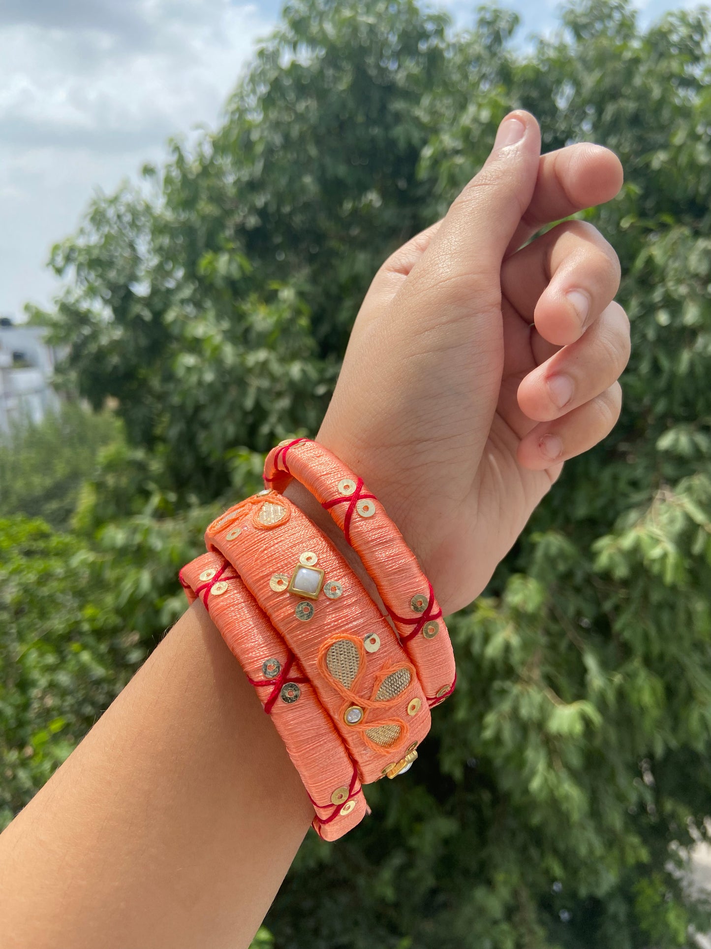 Bangle Combo 29 (Crimson; Thread Stone Sequin Mirror)