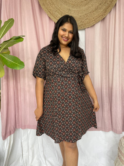 Black Rose Semi Wrap Dress