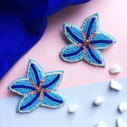 Blue Star Handmade Beaded Earrings