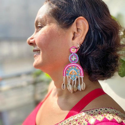 Hawa Mahal Pink Beaded Shell Earrings