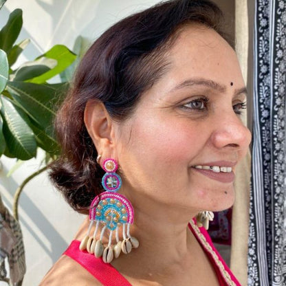 Hawa Mahal Pink Beaded Shell Earrings