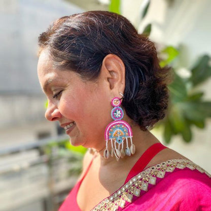 Hawa Mahal Pink Beaded Shell Earrings