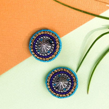 Mini Studs Blue Handmade Beaded Earrings